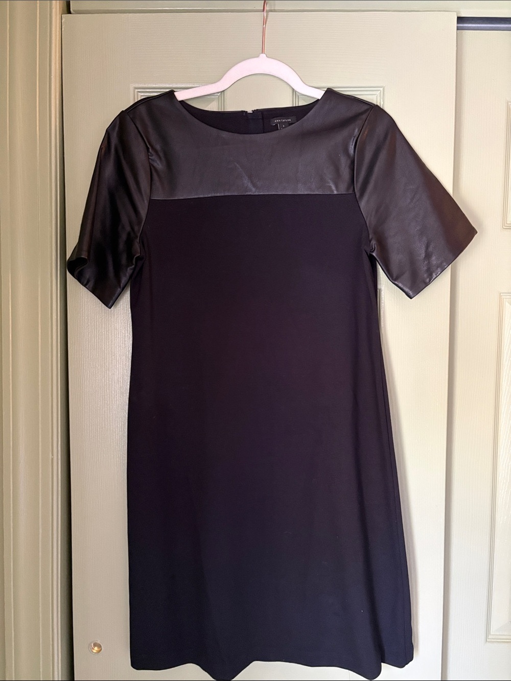 Ann Taylor Black Mixed Media Faux-Leather Dress | Size 2
